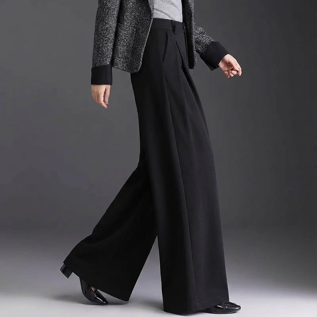 Marseille Women’s Wide-Leg Trousers – Wool-Look Pleated Pants