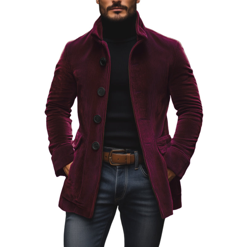 Sebastian Men’s Corduroy Short Coat – Stand Collar Slim Fit Outerwear