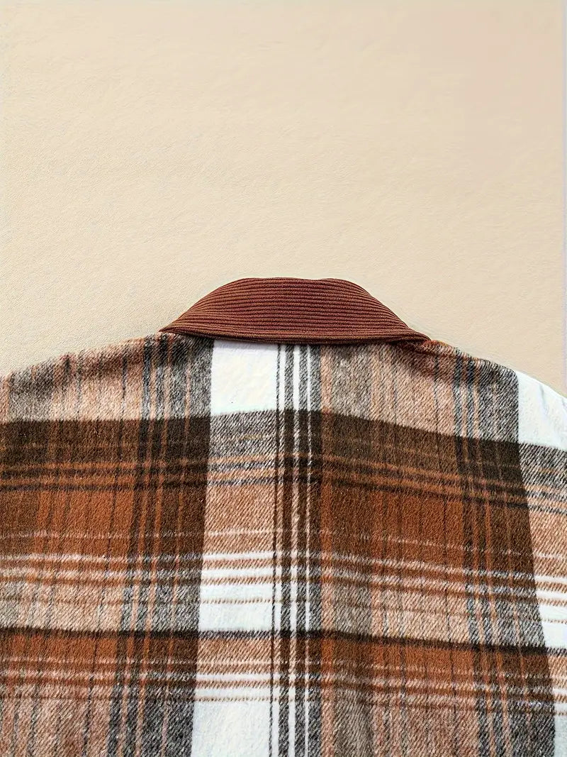 Myra Women’s Plaid Shacket – Brushed Fabric with Corduroy Collar