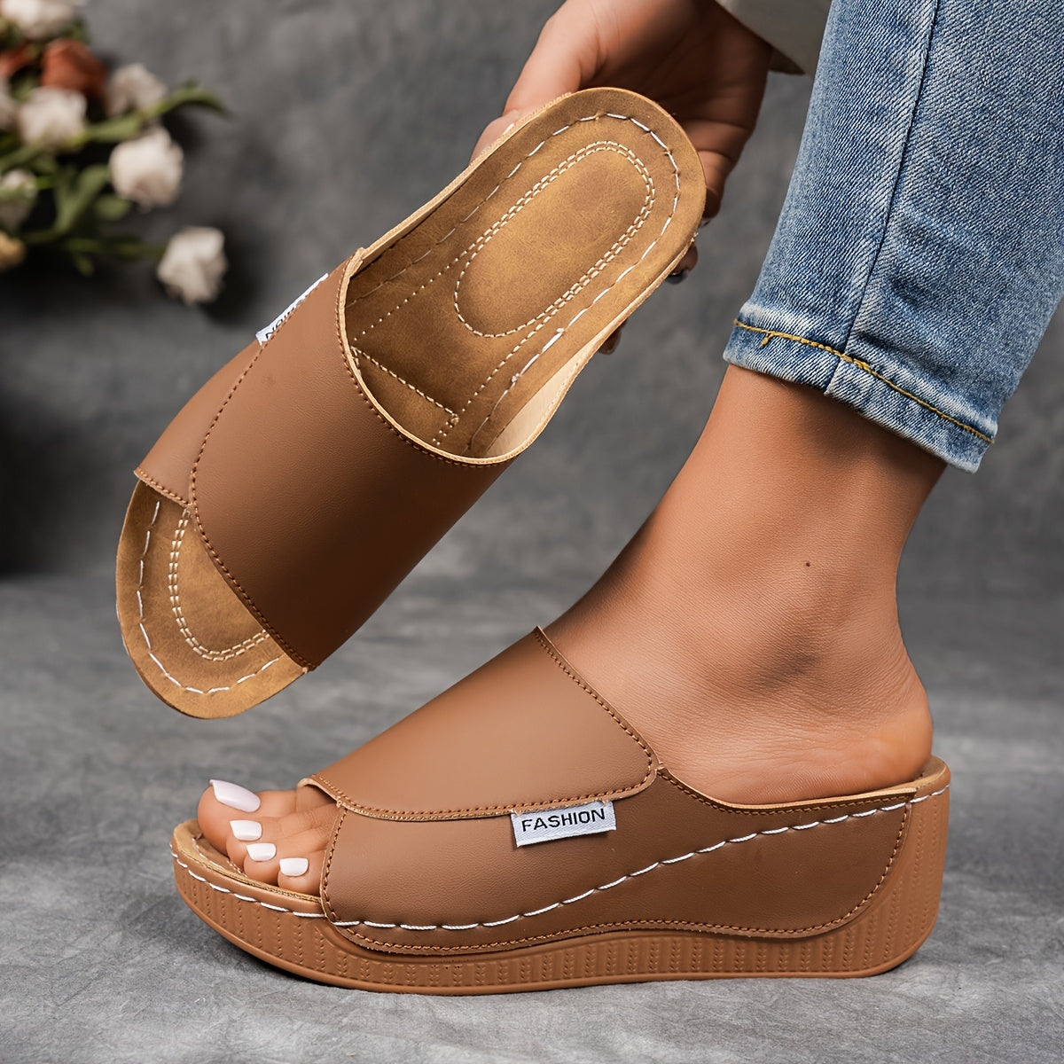 Sakura Women’s Wedge Sandals – Cushioned Slip-On Design with Arch Support