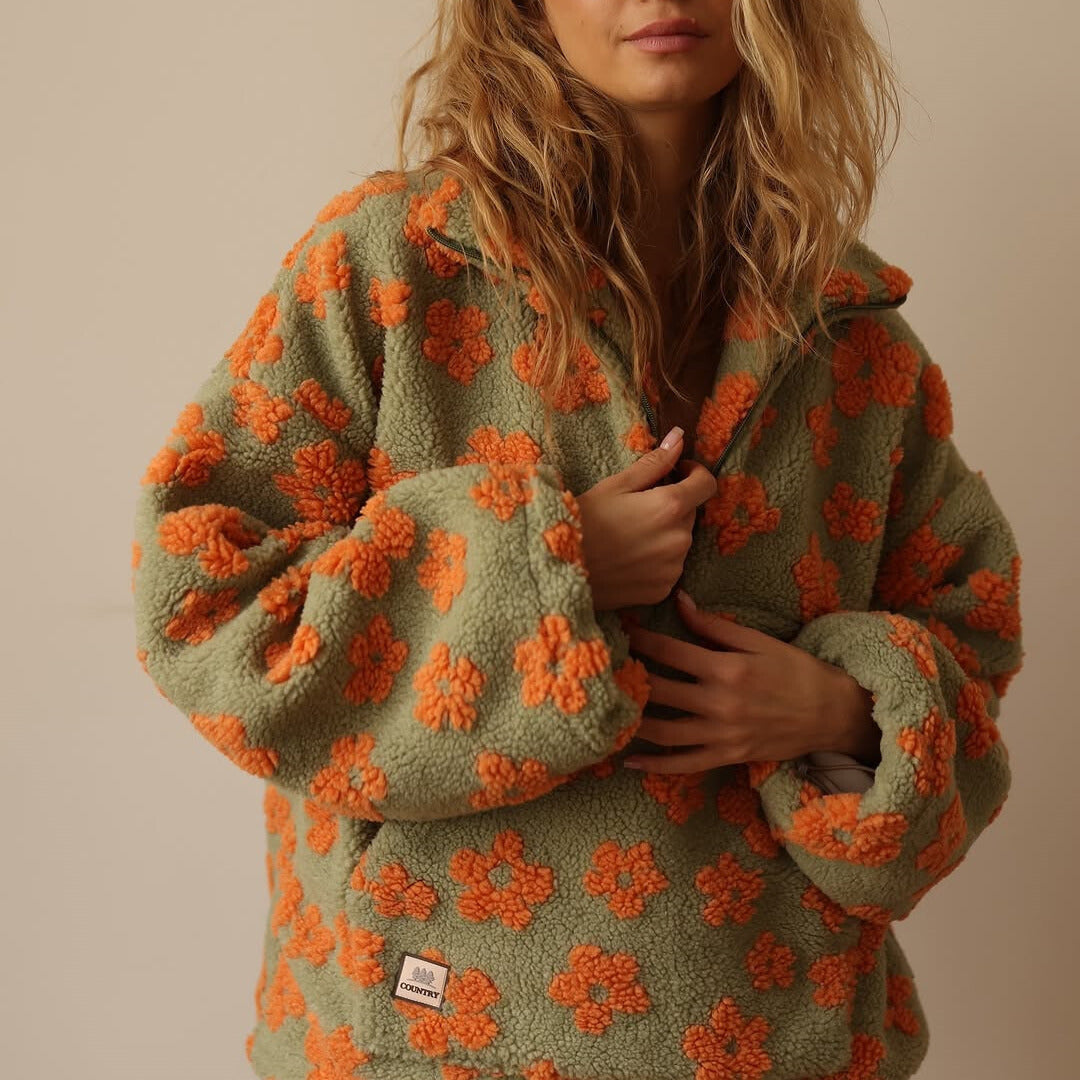 Margarita Women’s Sweater – Plush Fleece Floral Design