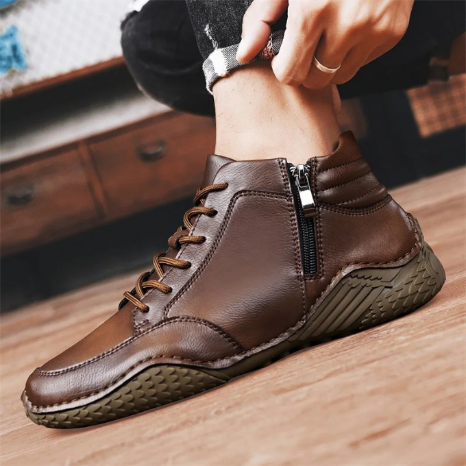 Roldan Men’s Leather Ankle Boots – Full-Grain Mid Boot with Cushioned Insole
