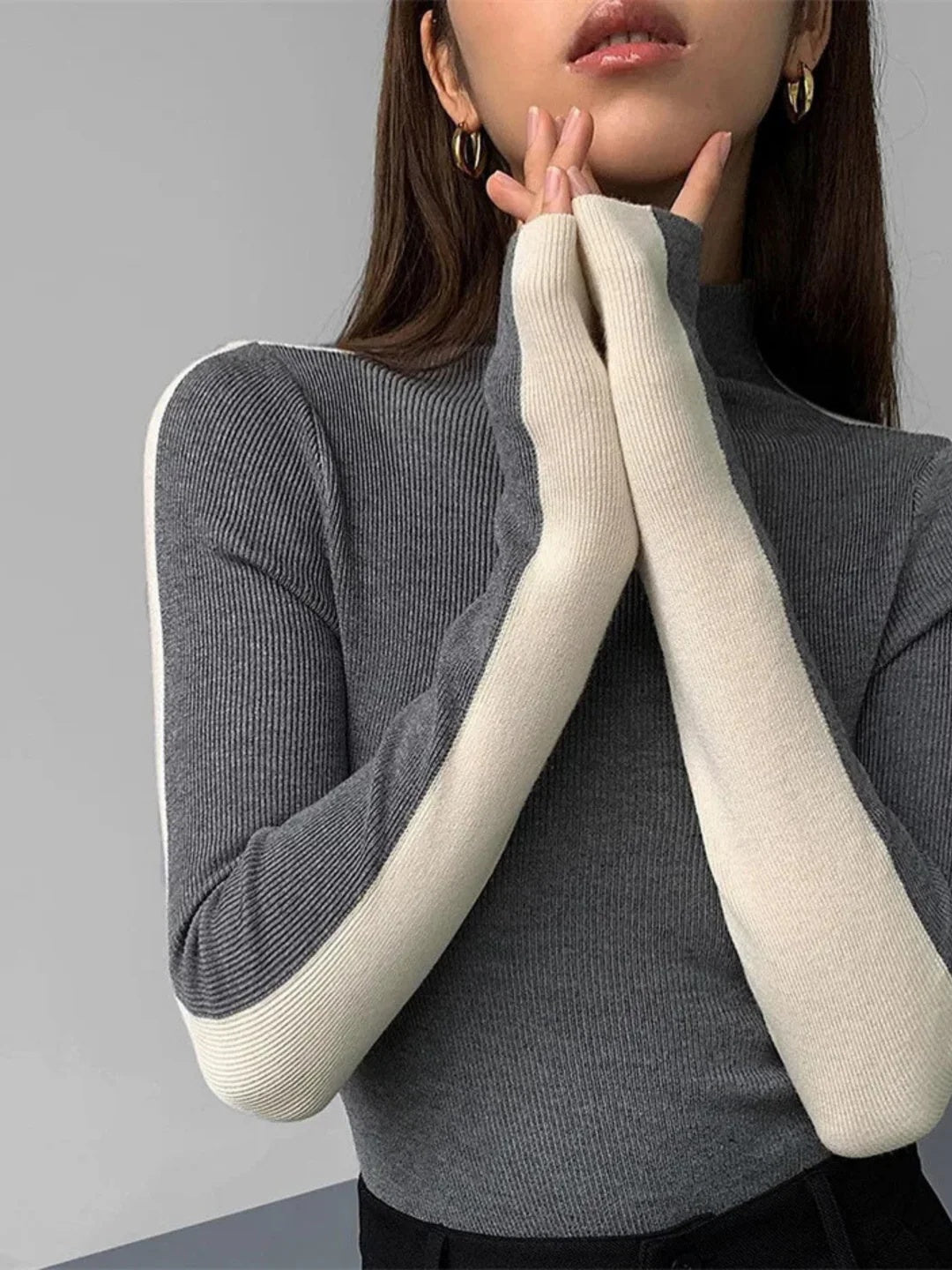 Beatrice Women’s Turtleneck Sweater – Contrast Slim Fit Pullover