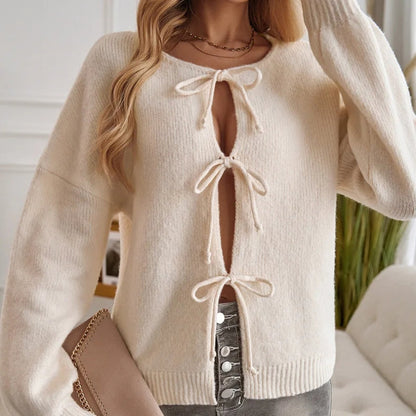Amira Women’s Knit Sweater – Cotton Blend with Lace-Up Detail & Relaxed Fit
