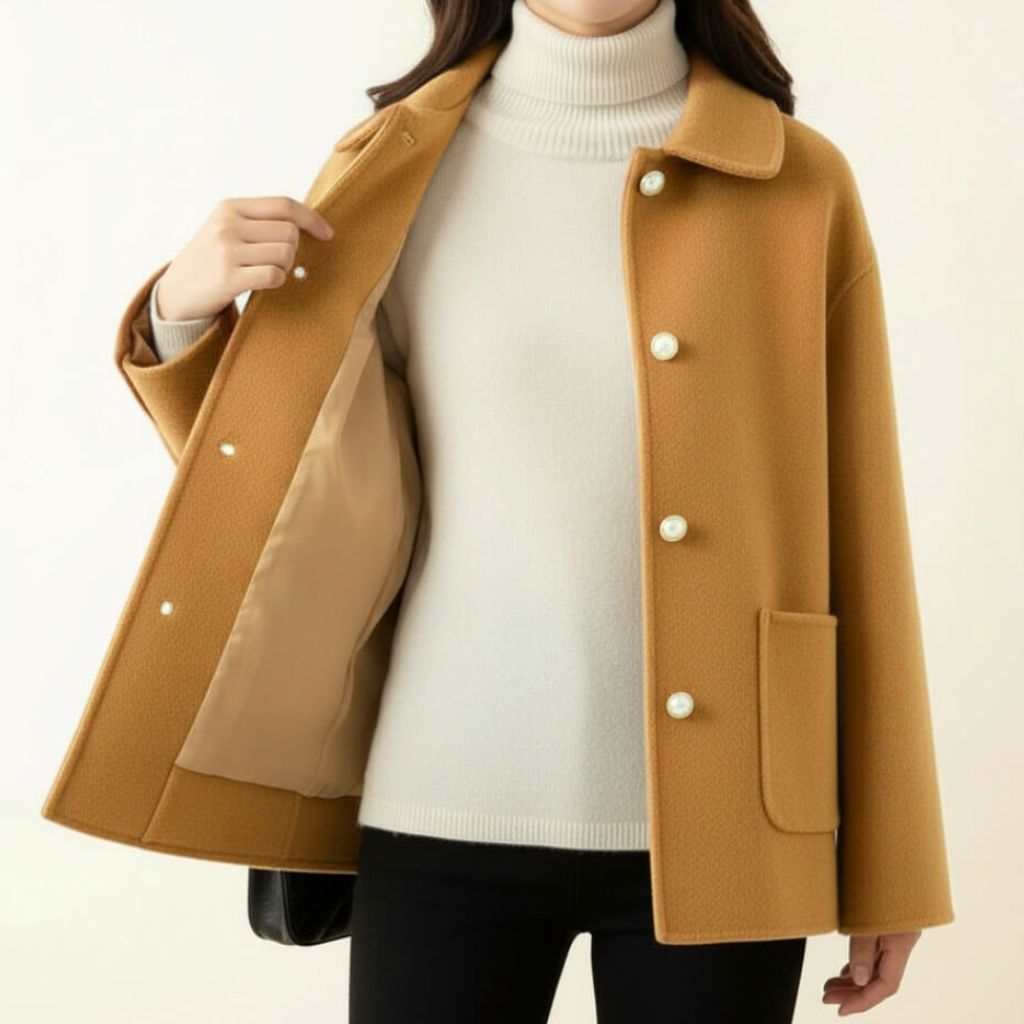 Lucia Women’s Coat – Straight Cut Design with Pearl Button Accents