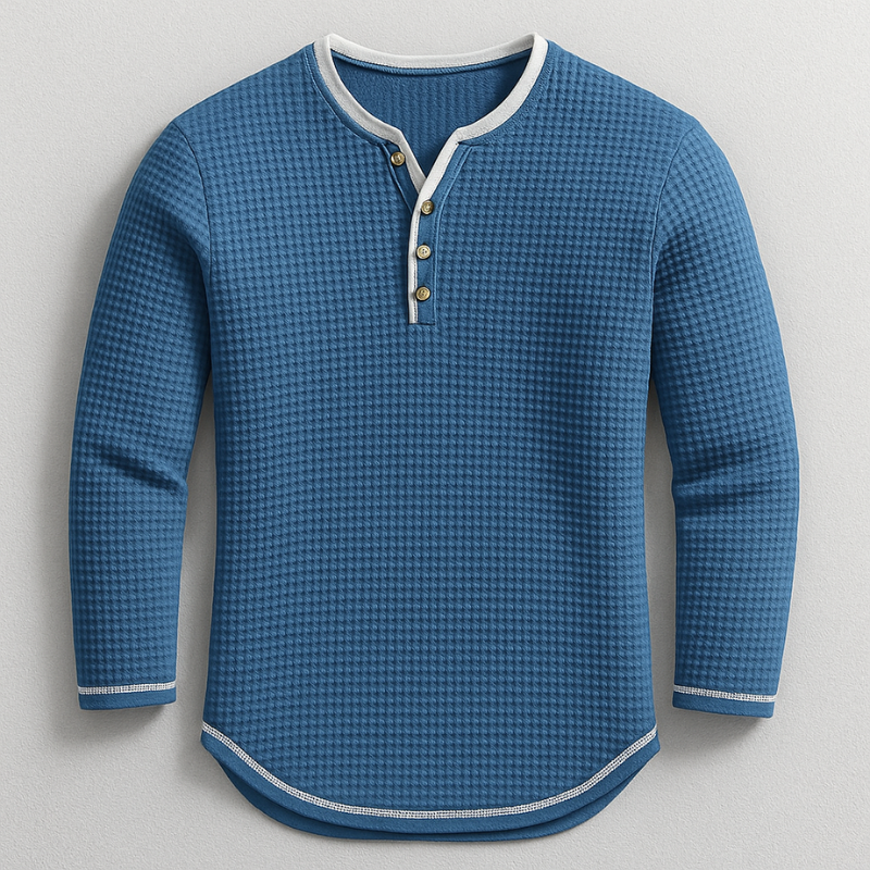 Marco Men’s Henley Long Sleeve Shirt – Waffle Knit Texture