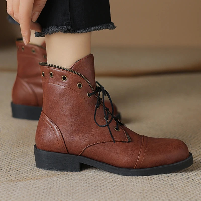 Imelda Women’s Leather Ankle Boots with Lace-Up Front and Side Zip