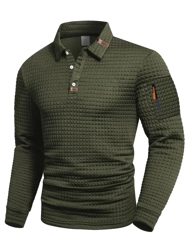 Valenciano Men’s Polo Shirt – Textured Knit Pullover with Zip Sleeves