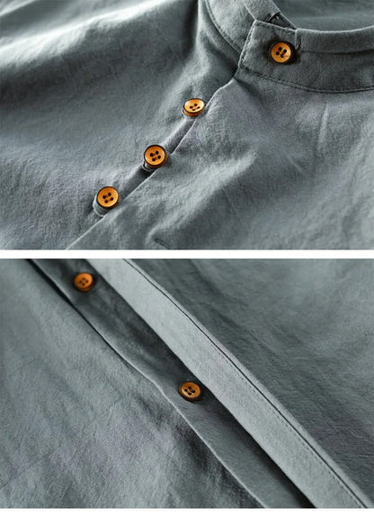 Ravi Men’s Linen Shirt – Long Sleeve Mandarin Collar Casual Wear
