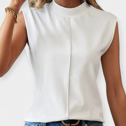 Moira Women’s Sleeveless Blouse – Silky Stand-Up Collar Top
