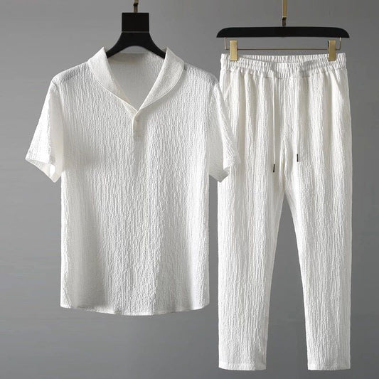Alex Men’s Summer Lounge Set – Lightweight Cotton Shirt & Drawstring Pants
