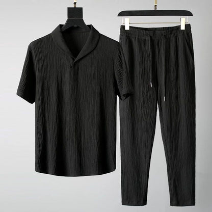 Alex Men’s Summer Lounge Set – Lightweight Cotton Shirt & Drawstring Pants