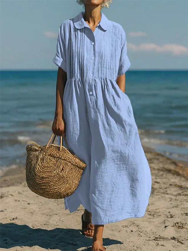 Rowena Breathable Cotton Shirt Midi Dress – Button Front Relaxed Everyday Shirt