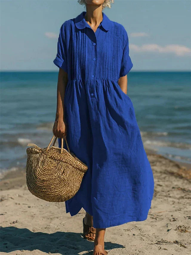 Rowena Breathable Cotton Shirt Midi Dress – Button Front Relaxed Everyday Shirt