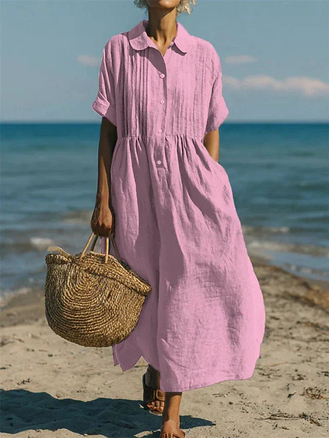 Rowena Breathable Cotton Shirt Midi Dress – Button Front Relaxed Everyday Shirt