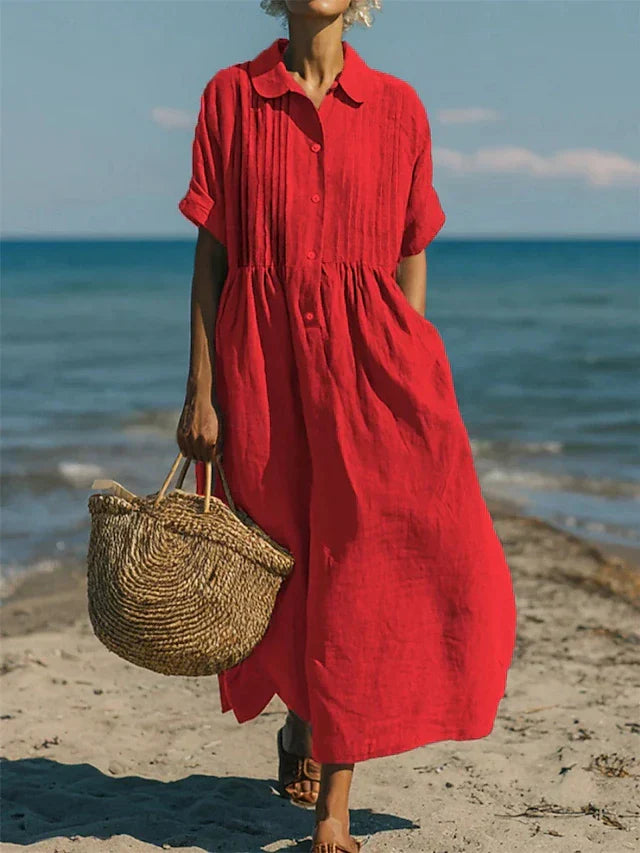 Rowena Breathable Cotton Shirt Midi Dress – Button Front Relaxed Everyday Shirt