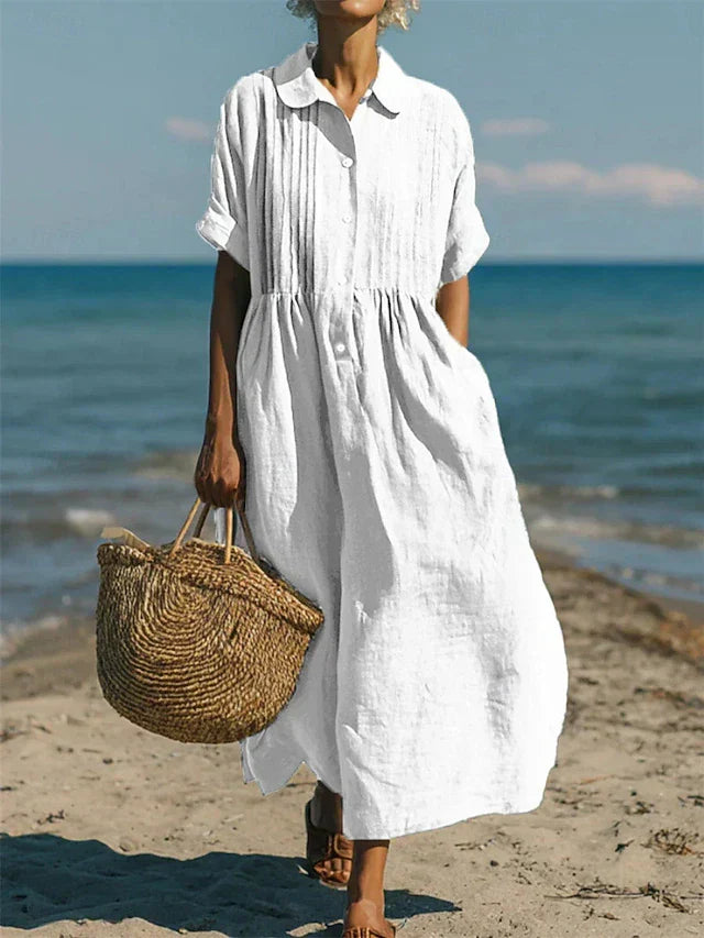 Rowena Breathable Cotton Shirt Midi Dress – Button Front Relaxed Everyday Shirt