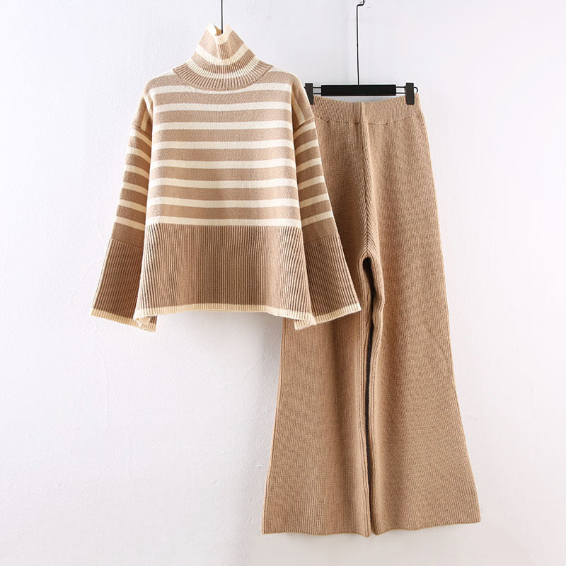 Sophia Women’s Lounge Set – Soft Polyester Blend with Oversized Turtleneck & Wide-Leg Pants