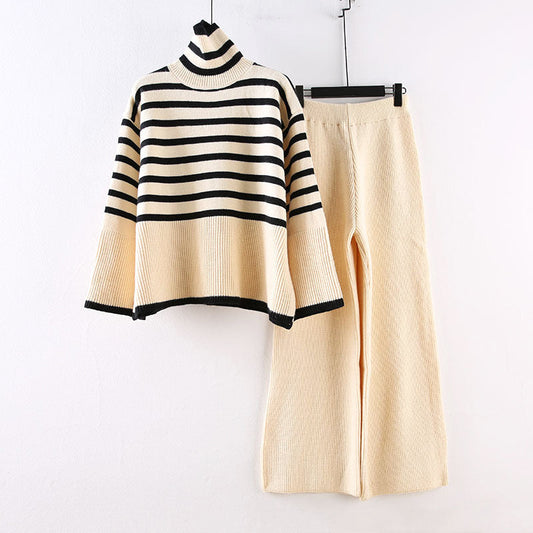 Sophia Women’s Lounge Set – Soft Polyester Blend with Oversized Turtleneck & Wide-Leg Pants