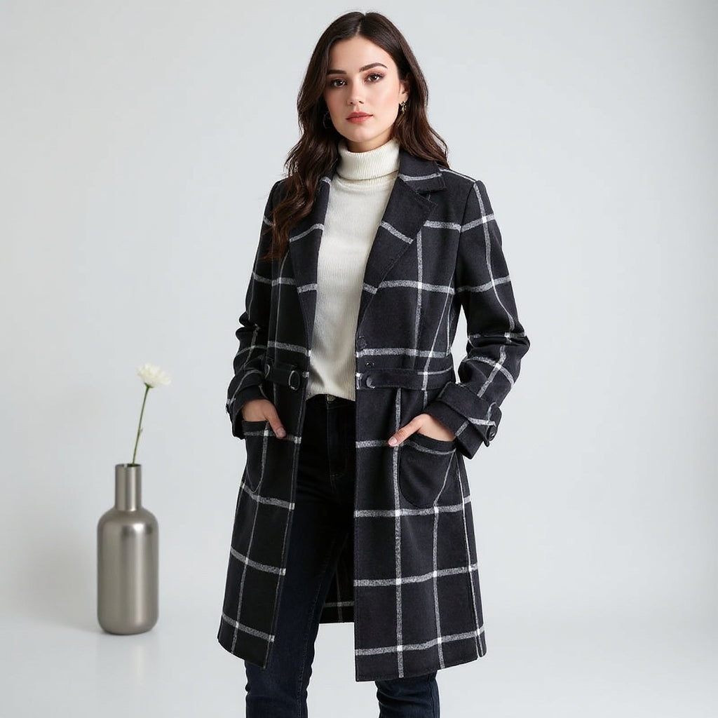 Catalina Women’s Tweed Jacket – Retro Plaid Lapel Winter Coat