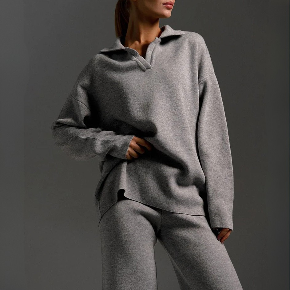 Aurelia Soft Knit Lounge Set – Relaxed Fit with Flowing Wide-Leg Pants