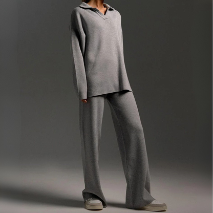 Aurelia Soft Knit Lounge Set – Relaxed Fit with Flowing Wide-Leg Pants