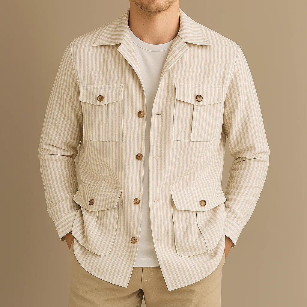 Sandro Men’s Overshirt – Structured Striped Button-Up Utility Overshirt