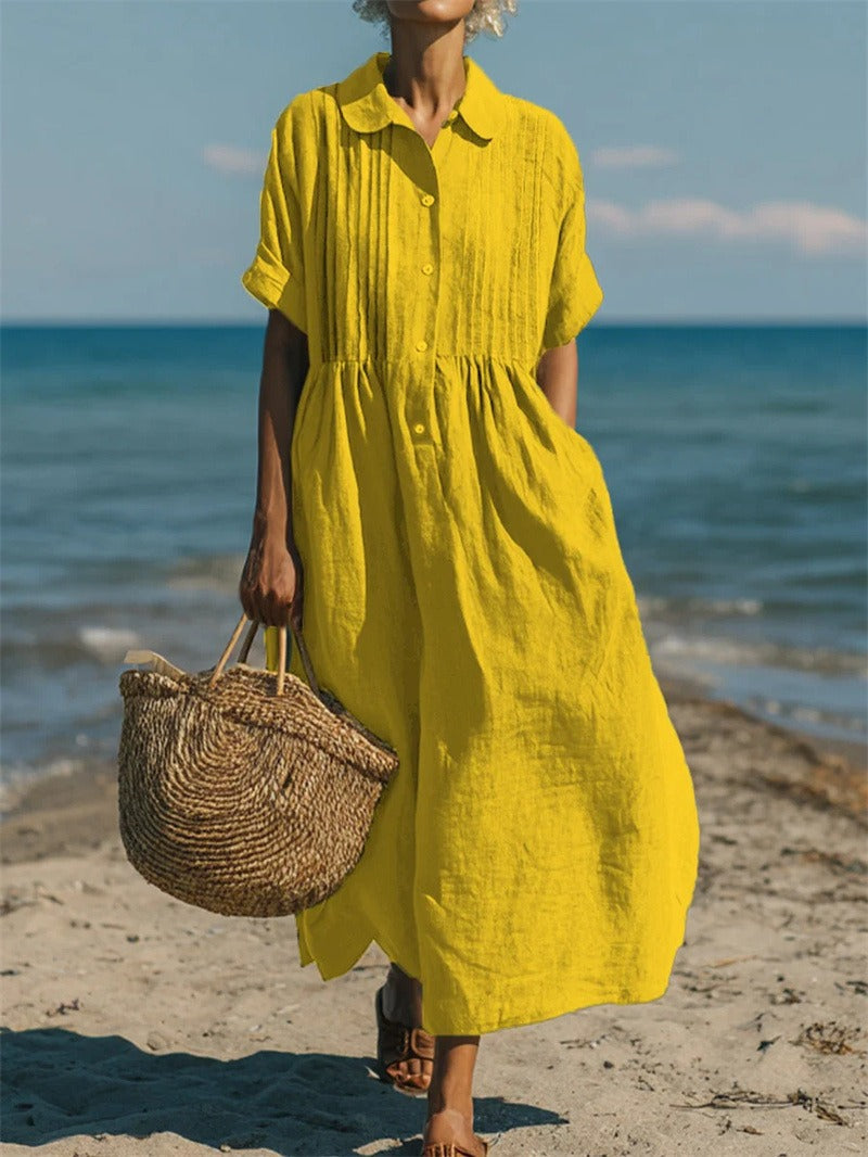 Rowena Breathable Cotton Shirt Midi Dress – Button Front Relaxed Everyday Shirt