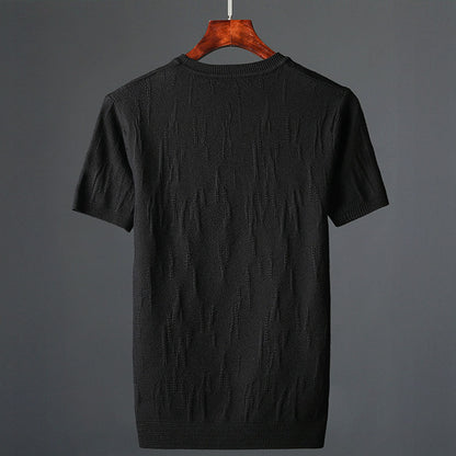 Nathaniel Men’s Textured Knit T-Shirt – Mercerised Cotton with Ribbed Crewneck