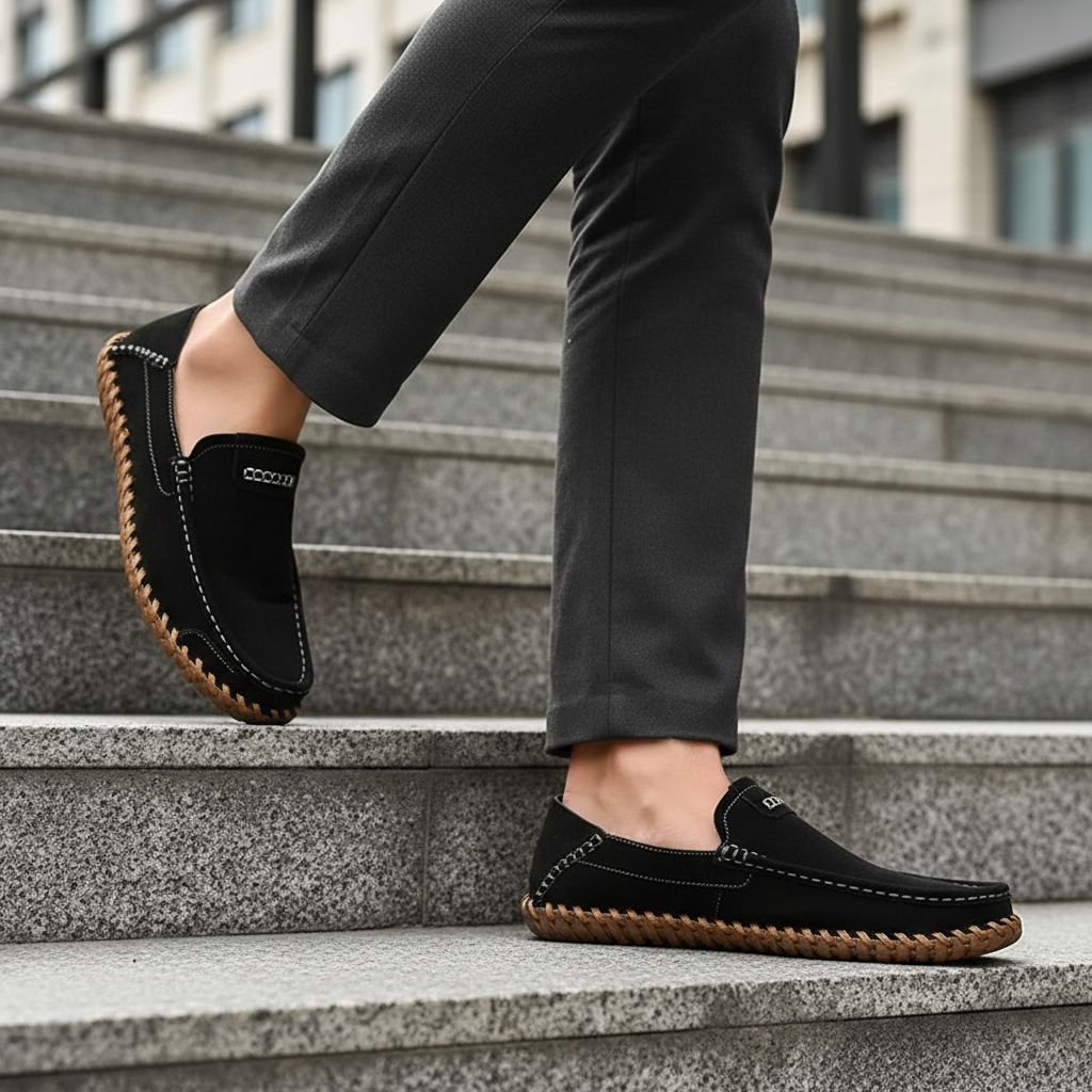 Luciano Men's Suede Loafers – Hand-Stitched Leather Slip-Ons