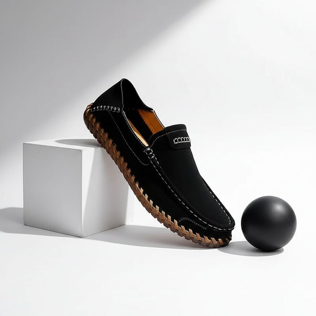 Luciano Men's Suede Loafers – Hand-Stitched Leather Slip-Ons