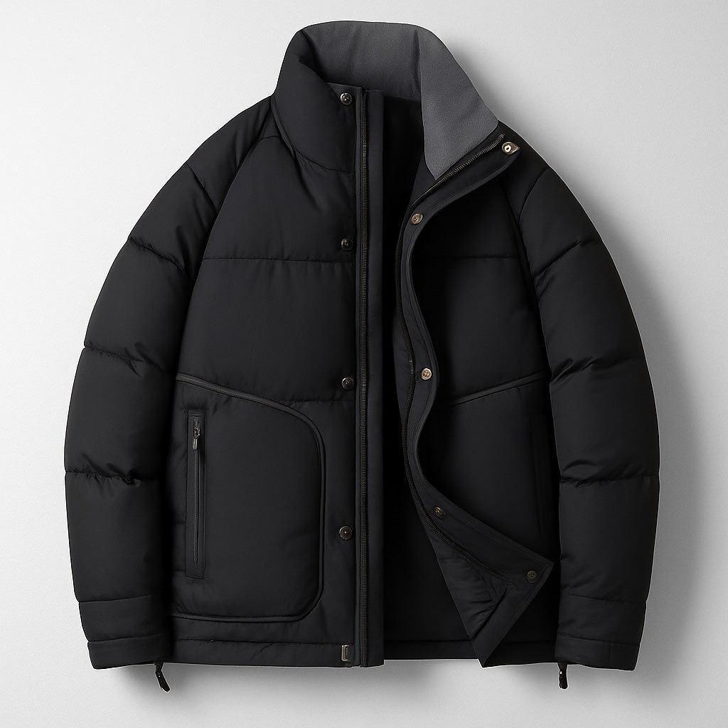 Reid Men’s Puffer Jacket – Cropped Down-Fill Winter Coat with Stand Collar