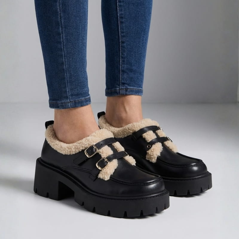 Samantha Women’s Shearling Leather Platforms Shoes