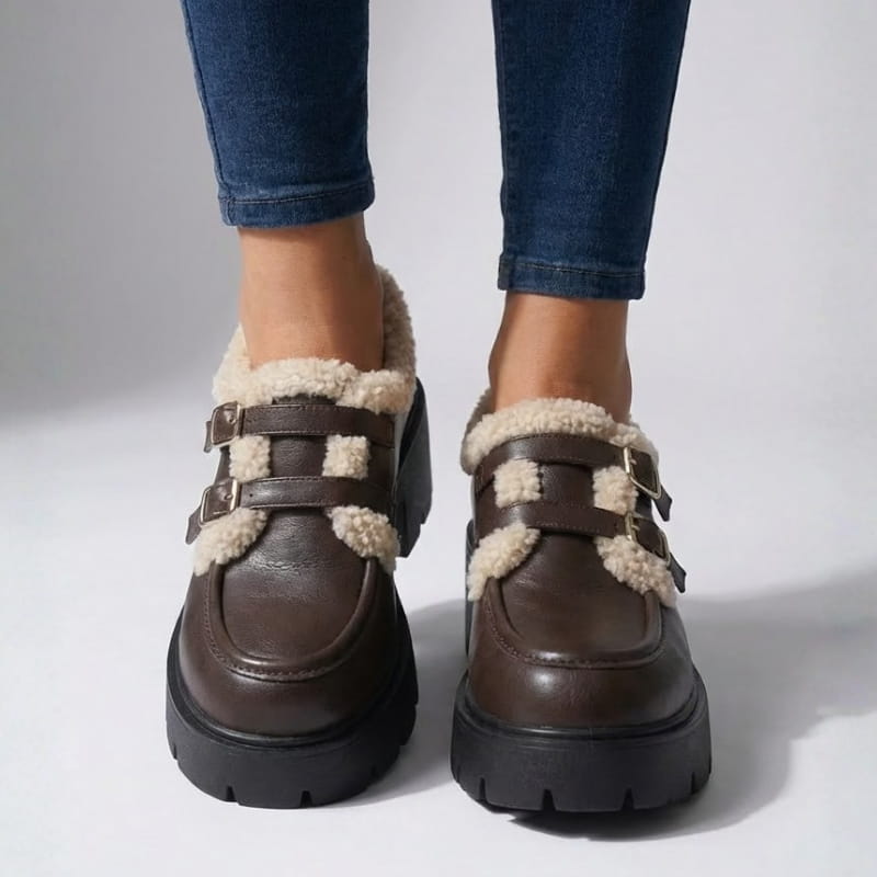 Samantha Women’s Shearling Leather Platforms Shoes