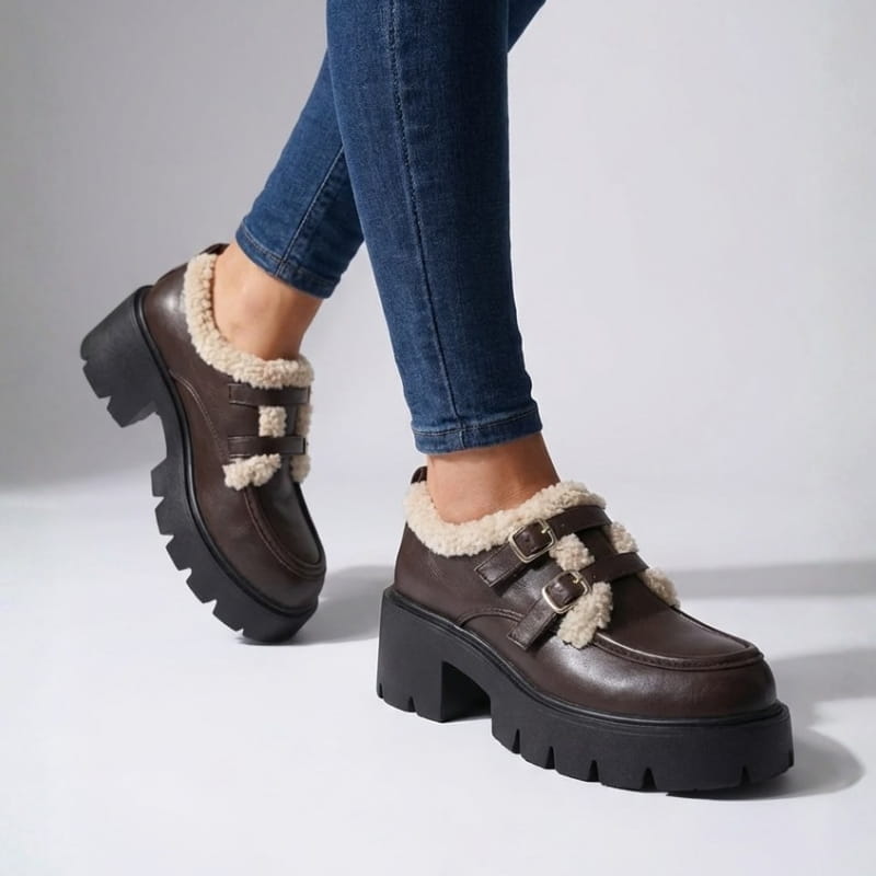 Samantha Women’s Shearling Leather Platforms Shoes