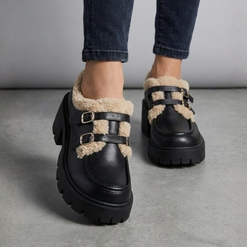 Samantha Women’s Shearling Leather Platforms Shoes