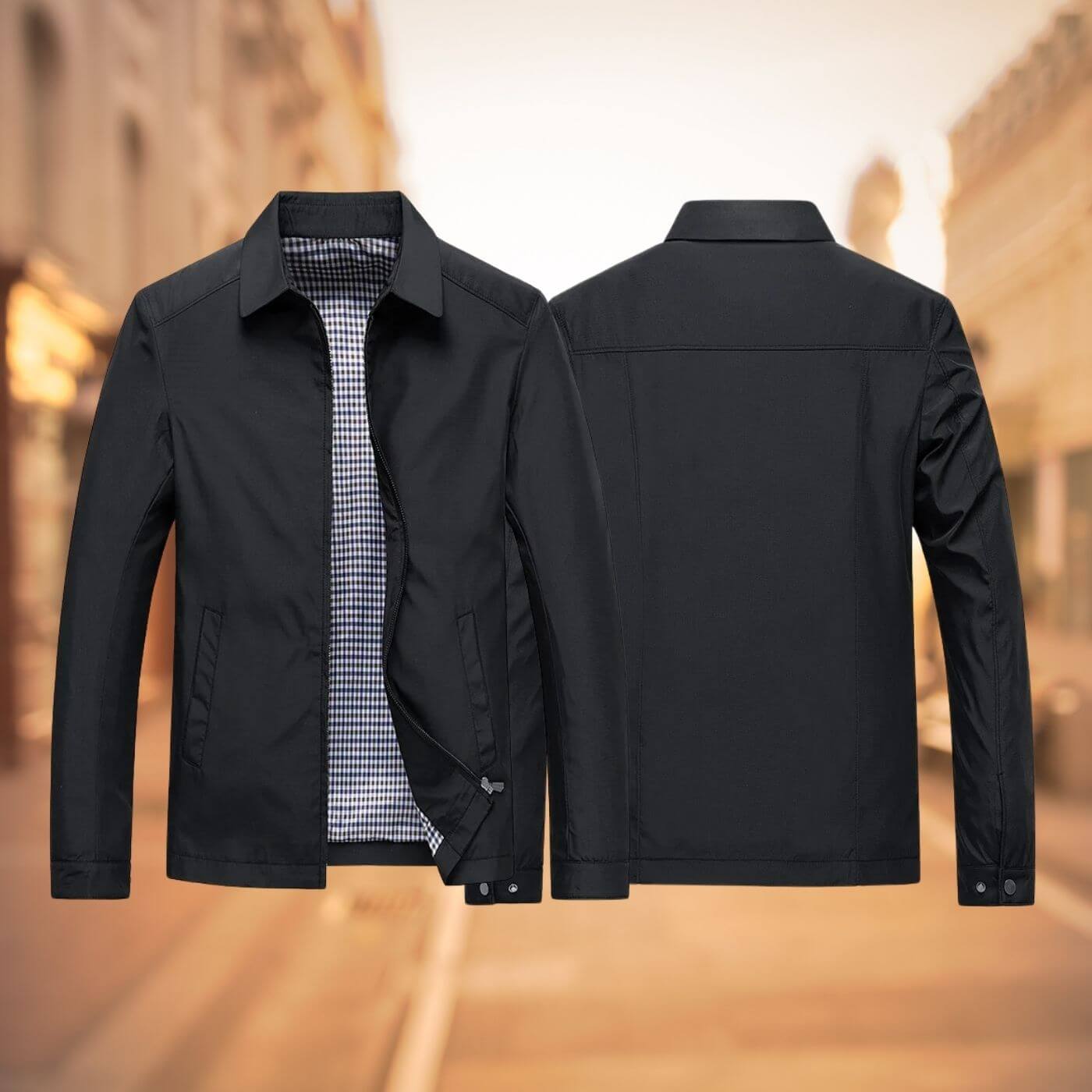 Luca Men’s Lightweight Jacket – Tailored Fit with Gingham Lining