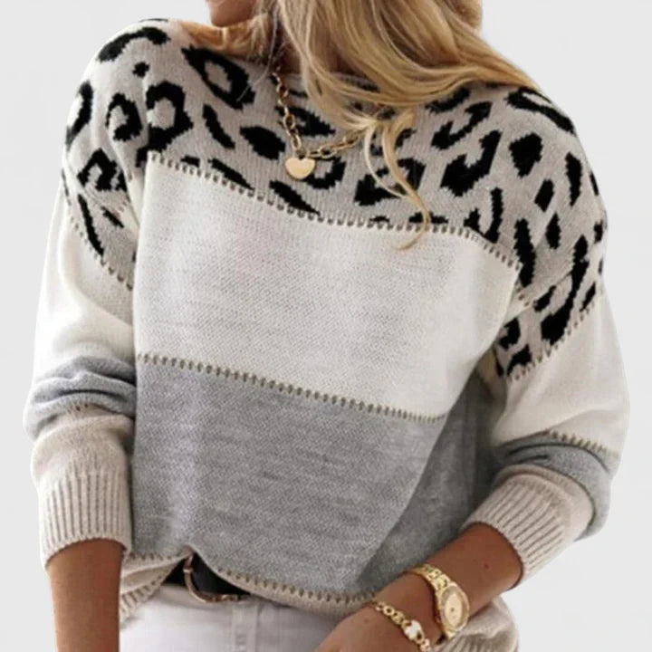 Serafina Women’s Sweater – Soft Knit Leopard Print Pullover