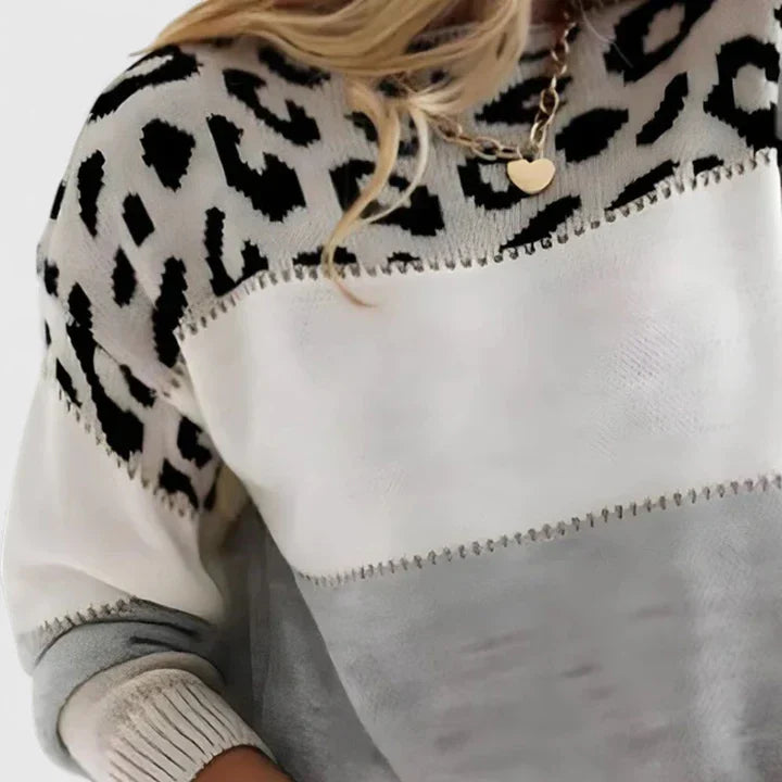 Serafina Women’s Sweater – Soft Knit Leopard Print Pullover