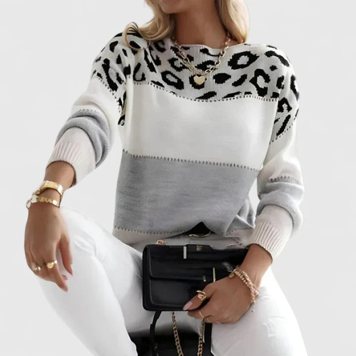 Serafina Women’s Sweater – Soft Knit Leopard Print Pullover