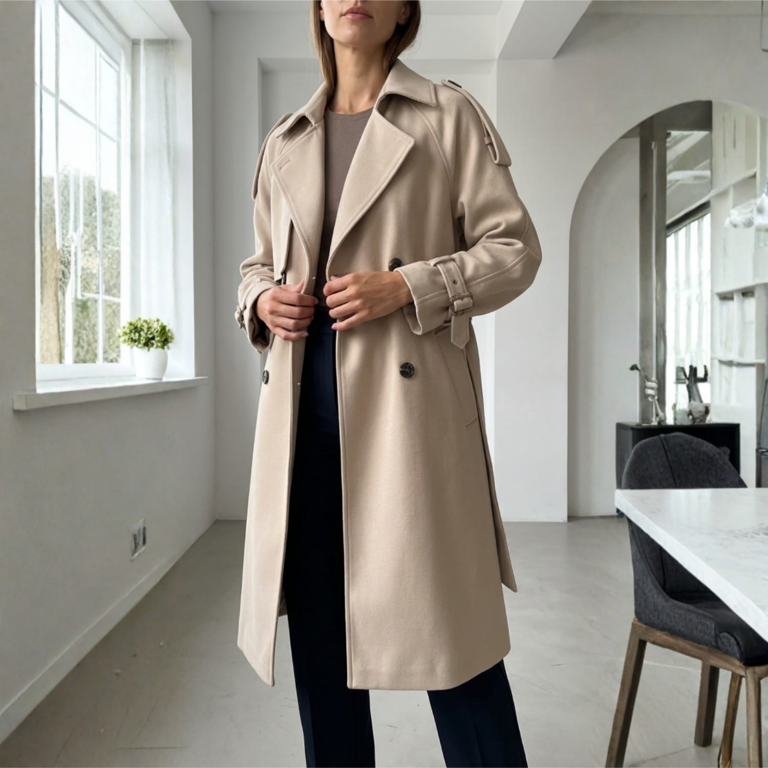 Bianca Women’s Double-Breasted Trench Coat