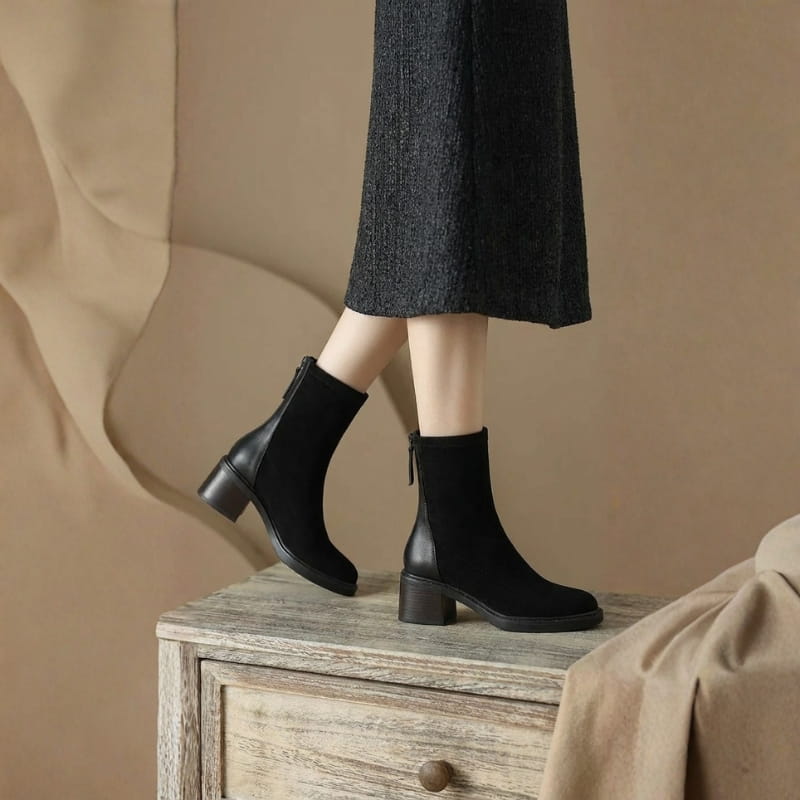 Fiona Women’s Suede Ankle Boots – with Block Heel