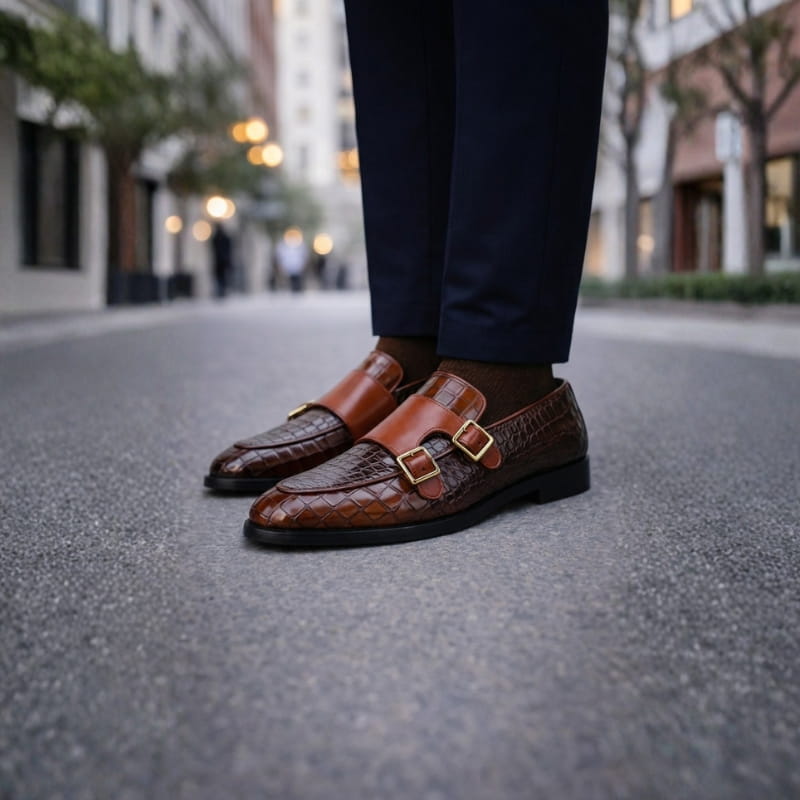 Giovanni Men’s Monk Strap Leather Shoes