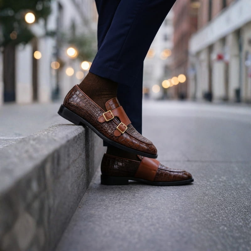 Giovanni Men’s Monk Strap Leather Shoes