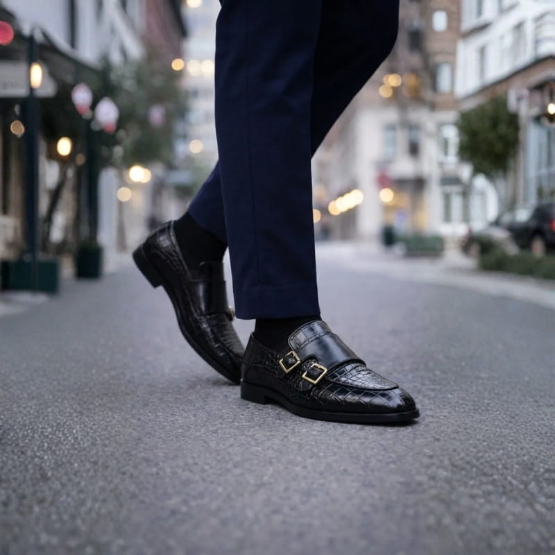 Giovanni Men’s Monk Strap Leather Shoes