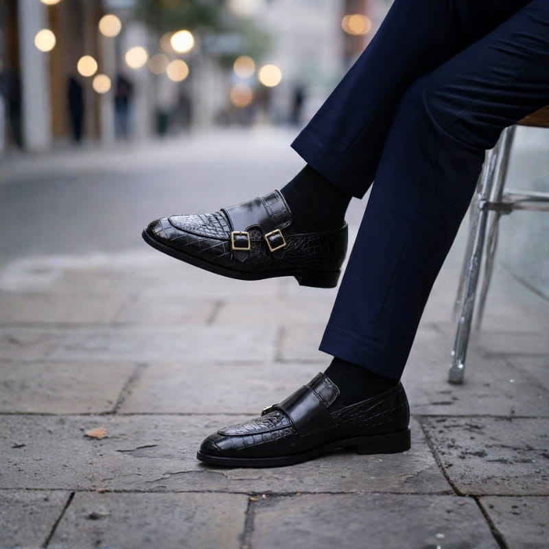 Giovanni Men’s Monk Strap Leather Shoes