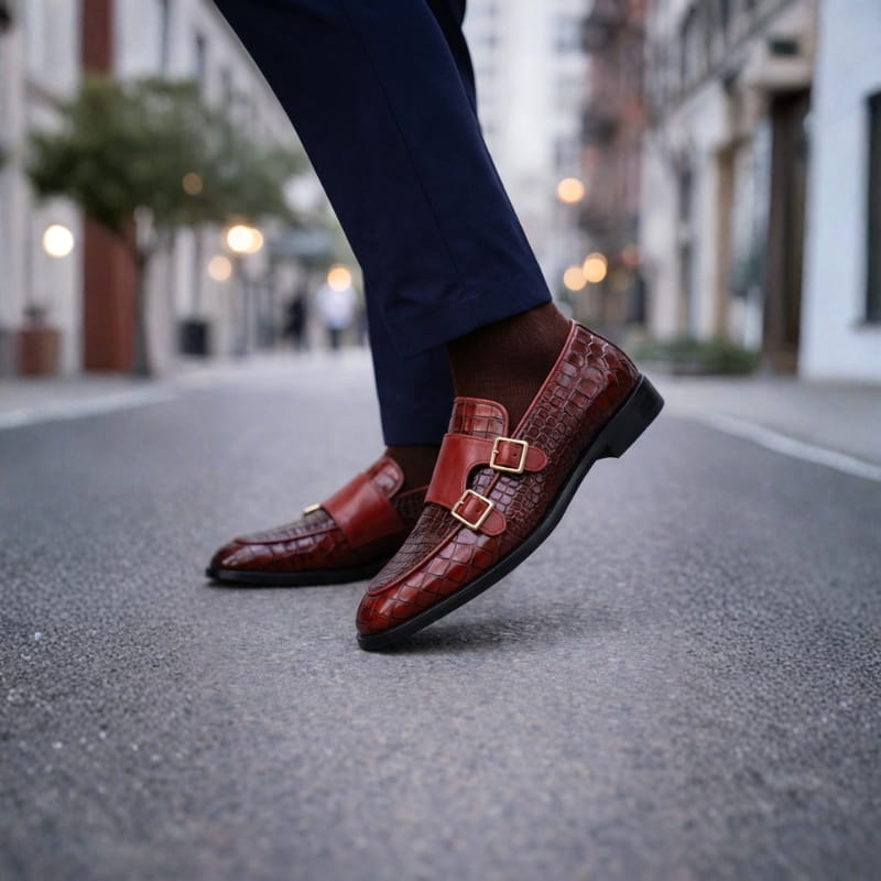 Giovanni Men’s Monk Strap Leather Shoes