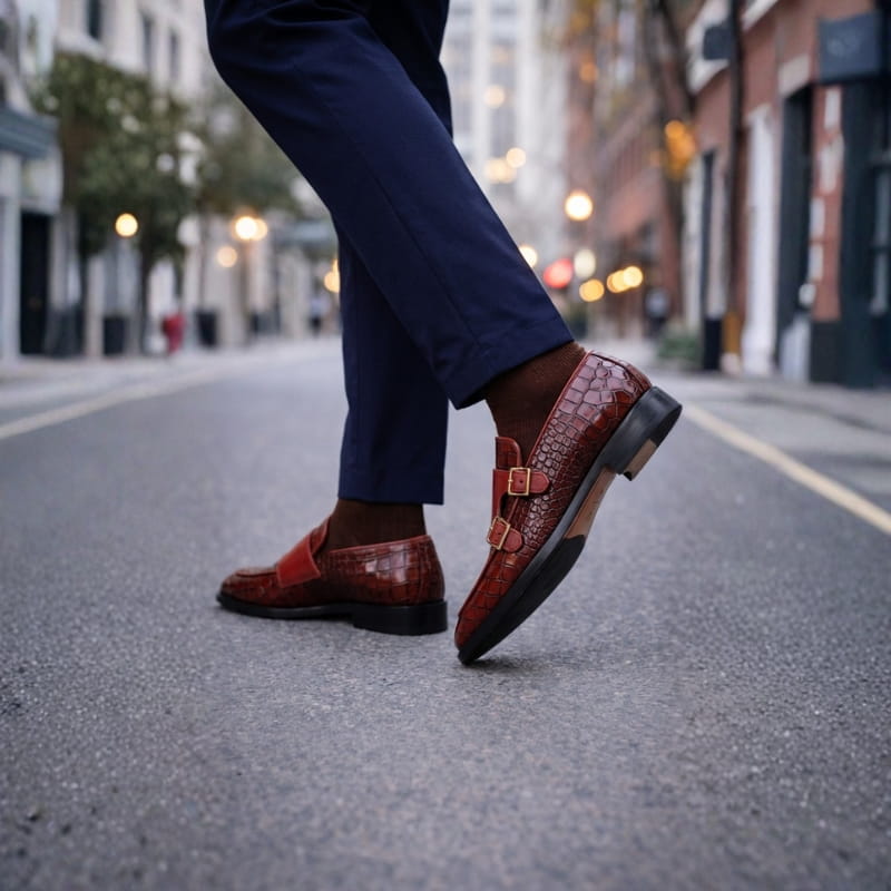 Giovanni Men’s Monk Strap Leather Shoes
