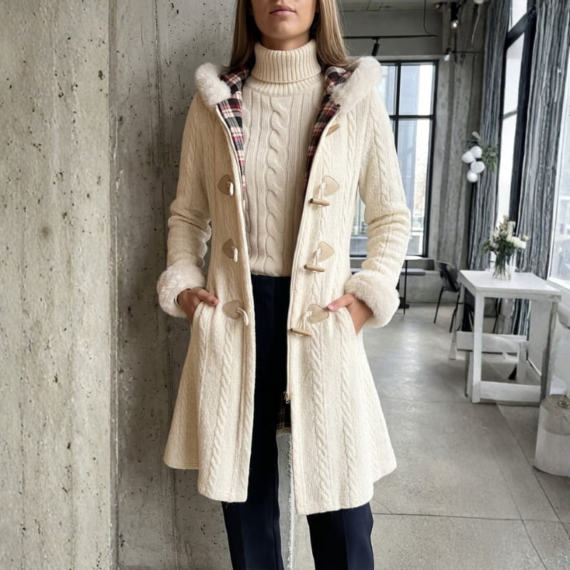 Julia Women’s Hooded Toggle Knit Long Coat