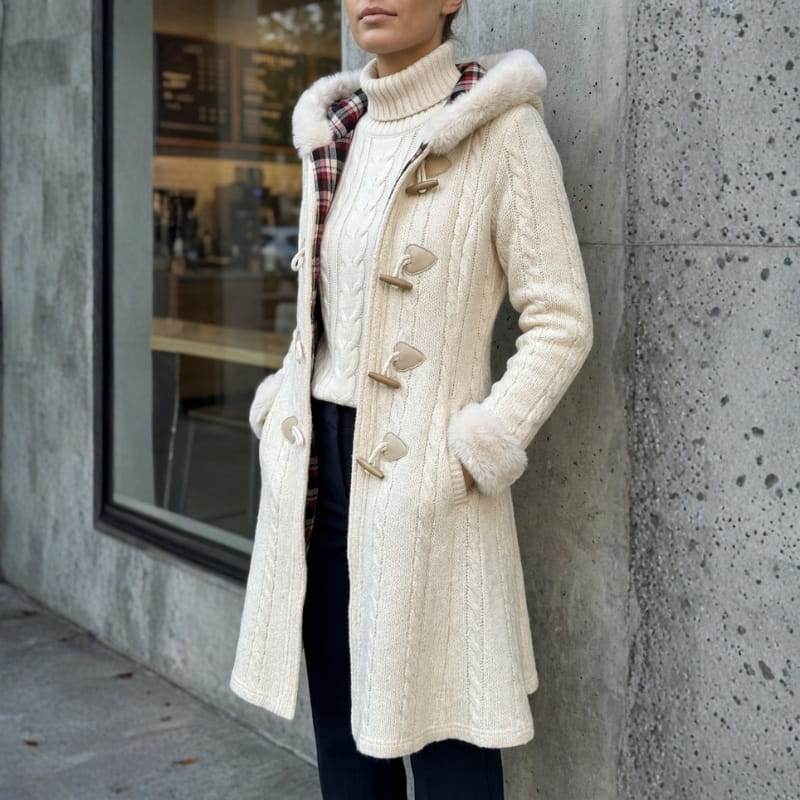 Julia Women’s Hooded Toggle Knit Long Coat